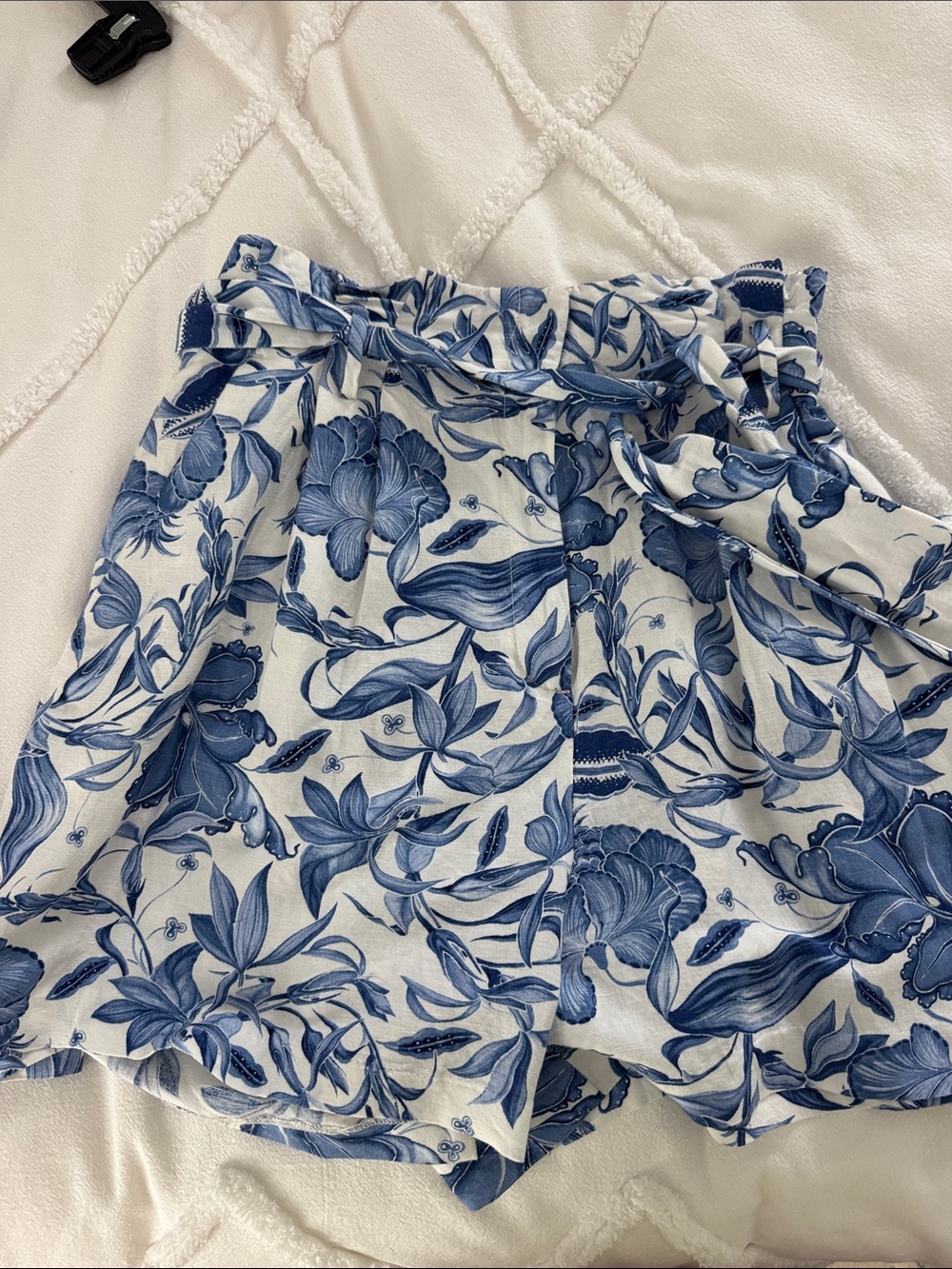 H&M Blue Floral Paperbag Waist Mini Skirt